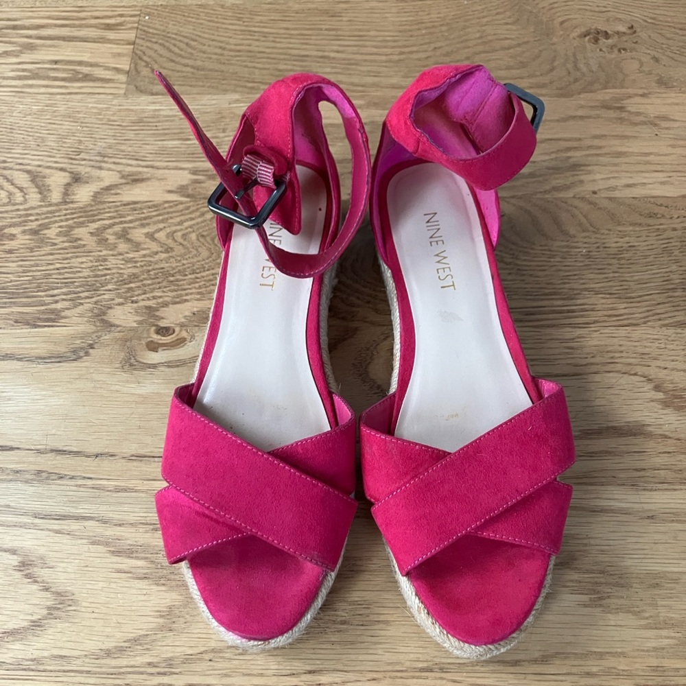 Nine West Hot Pink Espadrille Wedge Sandals